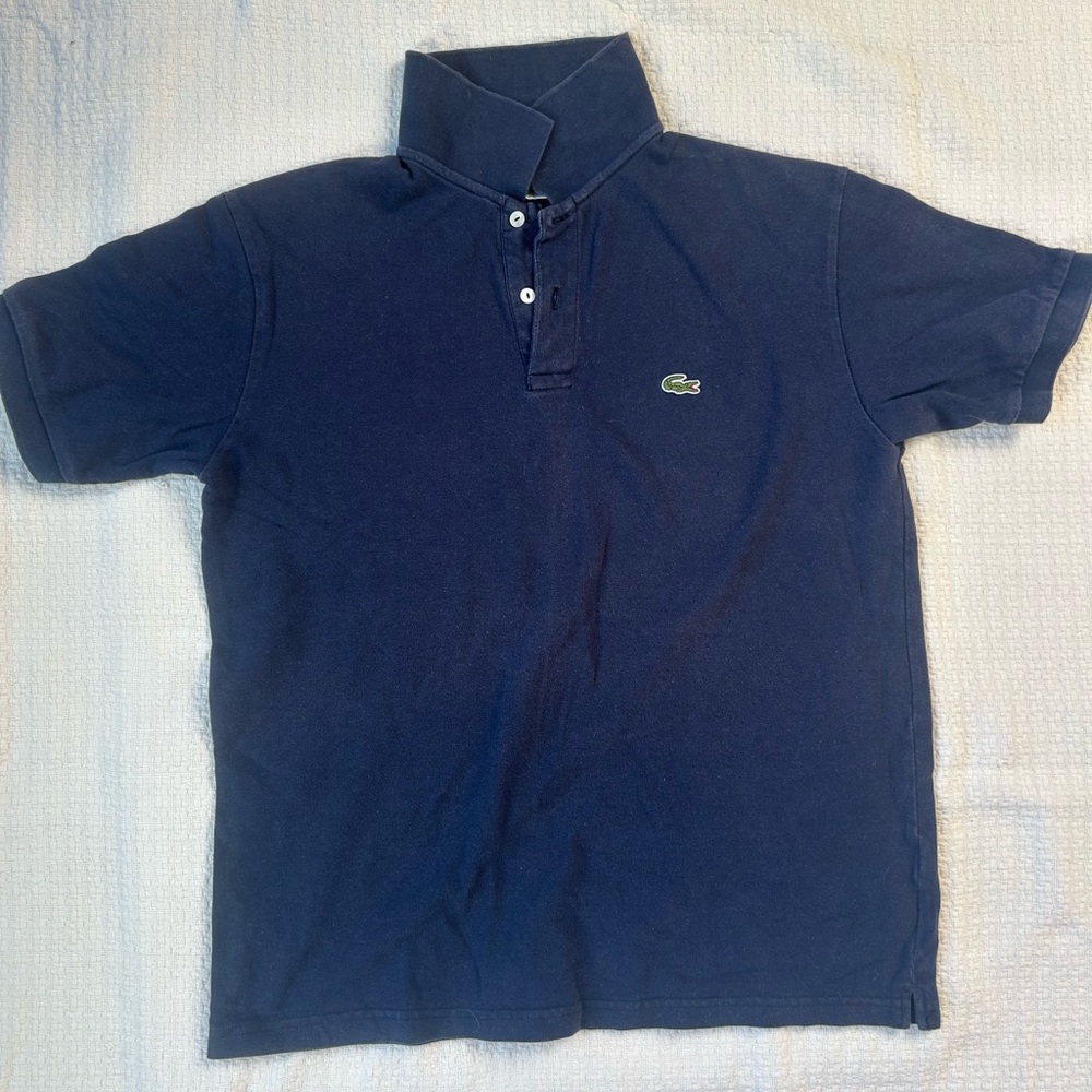 Lacoste Navy Blue Classic Pique Polo with Green Crocodile Logo